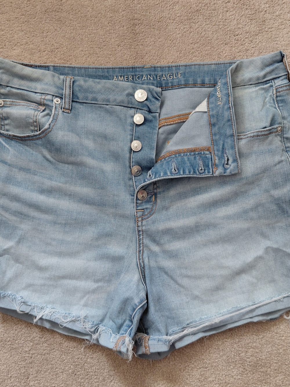 American Eagle Outfitters Light Wash Curvy High-Rise Denim Button Fly Shorts